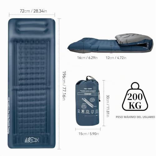 Miniatura 2 de Free Campo Colchón De Camping Autoinflable 12cm Grosor Esterilla Camping Con Almohada Equipo De Camping Duradero Plegable, Ultraligero, Impermeable Para Caminatas, Vivac Y Aire Libre 4 Estaciones
