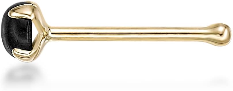 Lavari Jewelers 20 Gauge Straight Bone Nose Stud for Women - 14k Yellow Gold Round Black Onyx Nose Ring - Unisex Hypoallergenic Nostril Piercing Jewelry - 20G Body Piercing for Men