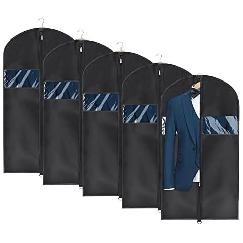 Univivi Garment Bag Suit Bag for Storage and Travel 43 inch, Washable Suit Cover for T-Shirt, Jacket, Suits, Coats, Set of 5, Oxford Fabrics Cover