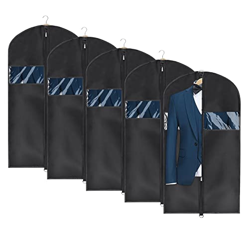 Univivi 5 pcs Garment Bag 110 cm/43 inch Suit Bag with Clear Window,Zipper,Washable Oxford Fabrics Suit Cover for Suits, Jacket,Coats (24"x43"-5pcs- Oxford) by Univivi - Used condition - CA$23.08