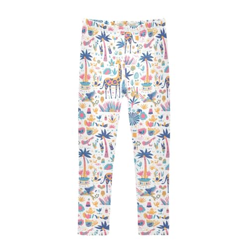 Exotic Palm Tree Giraffe Hawaiian Kids Baby Girls Active Leggings Stretch Full Length Lounge Pants Gym