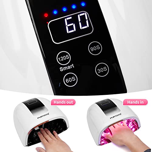 Purtato Professional Salon Rechargeable 90W Uv Led Cordless Nail Lamp,45 Lamp Beads Long Battery Life,Removable Stainless Steel Bottom, 4 Timer Setting And Smart Sensor Nail Dryer (White) #TOP3