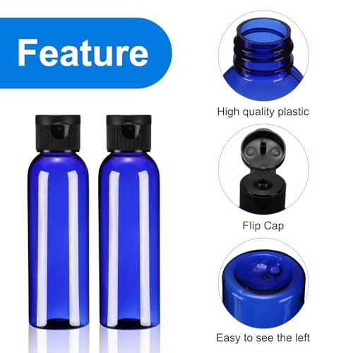 uxcell 2oz Plastic Bottles with Flip Caps, 24 Pcs Reusable Travel Size Containers with Lids Plastic Squeeze Refillable Dispensing Bottles for Shampoo, Body Soap, Toner(Blue Black) by uxcell - Used condition - Image 3