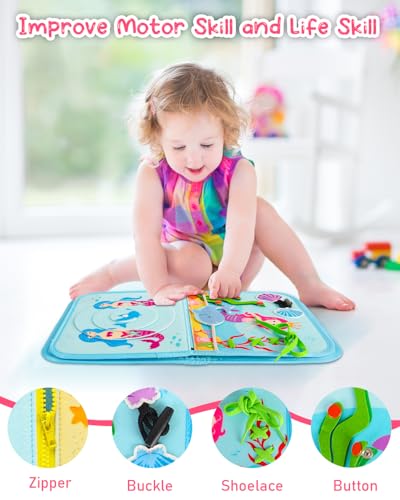 Primo Lines Toddler Busy Board-Montessori Toy for 1 2 3 4 Years Old Girl Birthday Gift, Sensory Busy Book Educational Activities for Airplane Car Travel Toys
