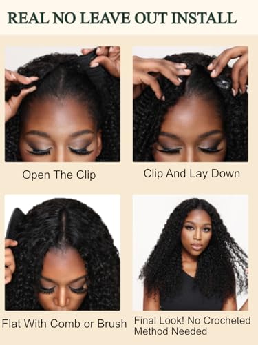 Image of KLAIYI EasiContour V Part Wig Human Hair Curly Glueless Wear And Go Clip In Half Wig Upgrade U Part Wigs for Women 12A No Leave Out No Glue Beginner Friendly Natural Black Color Ready to Wear 22Inch