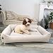 4L Textil Teo Kuscheliges Hundebett Bezug abnehmbar und waschbar Hundekorb mittelgroße Hunde Hundekissen flauschig Hundekörbchen Hundesofa(100x80 cm, Beige)