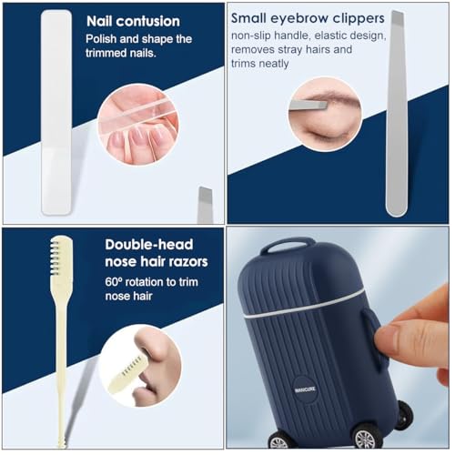 Image of MAYCREATE Set of 8 Nail Clippers Ear Cleaning Kit with Suitcase-inspired Storage Case, Stainless Steel Personal Grooming Kit Manicure Gift Set
