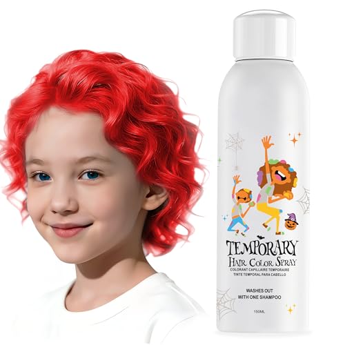 Spray de tinte temporal rojo para niños, color de pelo instantáneo y lavable para niñas, niños, adolescentes, mujeres, hombres, para Halloween, cosplay, fiesta de disfraces, Navidad, 150 ml