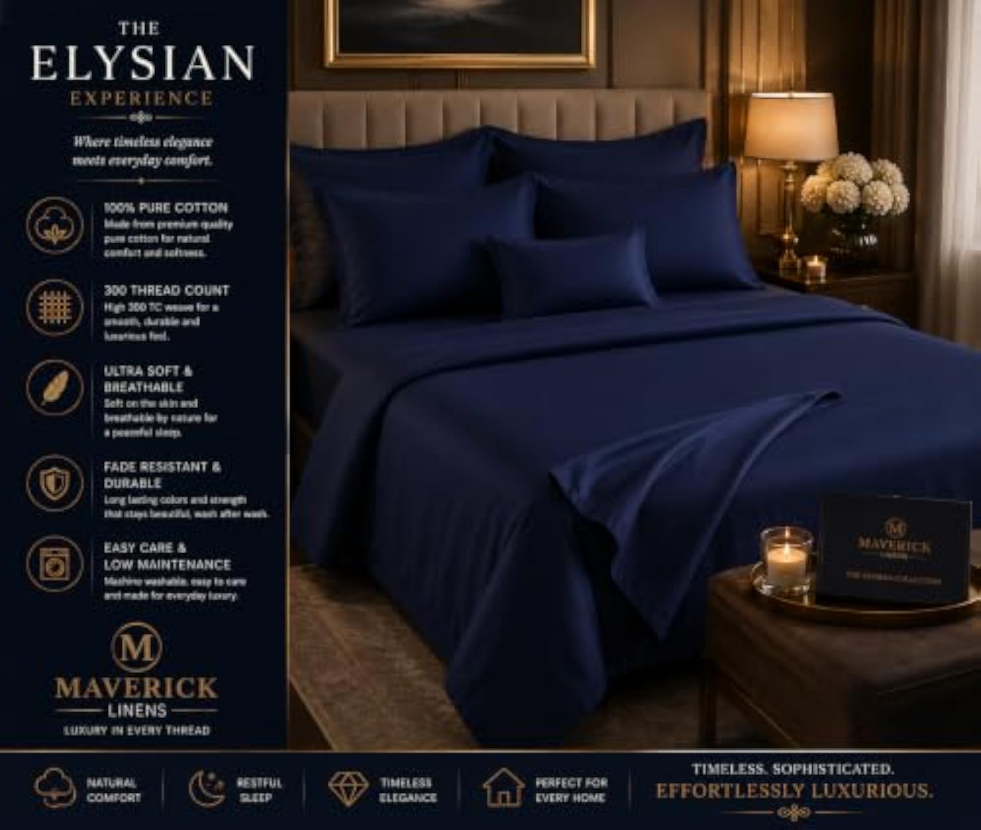 Elysian Collection 300TC Cotton Bedsheet with 2 Pillow Covers