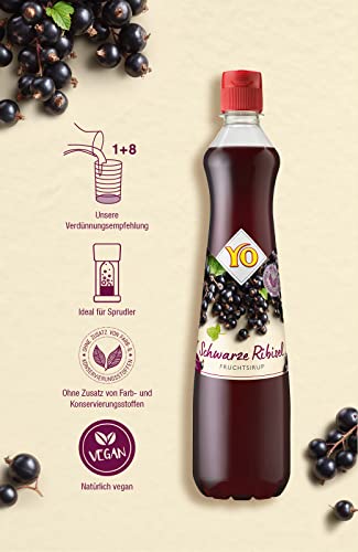 YO Sirup Schwarze Johannisbeere (6 x 700 ml) – 1x Flasche ergibt bis zu 6 Liter Fertiggetränk – ohne Süßungsmittel, Farb- & Konservierungsstoffe, vegan