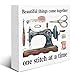 Sewing Room Decor, Sewing Gifts, Gifts for Quilter Seamstress Tailor Dressmaker, Beautiful Things Come Together on Stitch at a Time Wood Sign Home Table Shelf Desk Decor