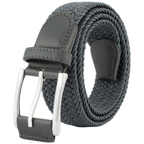 BOZEVON Cinturón Trenzado Elástico - Cinturon de Tela Unisex Casual Cinturones Elásticos Extensible Tejidos Cinturón Vintage con Hebilla de Aleación para Hombres y Mujeres - Gris