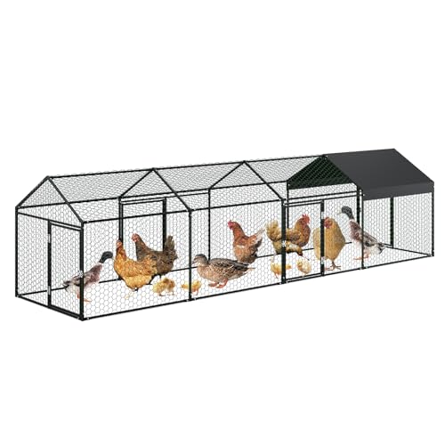 Garvee Large Metal Chicken Coop, Chicken Runs for Yard with Waterproof and Anti-UV Cover, Portable Chicken coop for Outdoor Chicken Rabbit Duck, Black