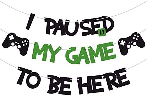 Purp Pie I Paused My Game To Be Here Banner Glitter Gamer Theme Party Decoration Sign Kids Children Boys Video Game Birthday Parties Supplies