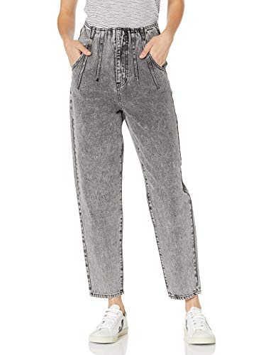 ASTR the label Women's Petite Perfectly Pleated High Rise Straight Cropped Jean, Asphalt, M