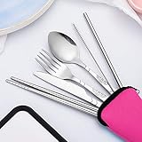 SHlotus Eating Utensil Set Utensil Travel Set-Reusable Utensils with Case -Silverware Set with Neoprene Case, Potable Stainless Steel Lunch Box Cutlery Set for Camping Travel