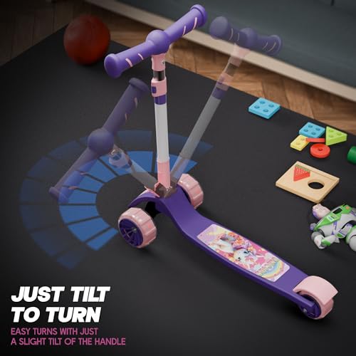 Image of Konex Kick Scooter for Kids (2+ Years) | 3 Broad Rubber Wheels for Smooth Ride | 4-Level Height Adjustable Handle | Foldable & Portable with Back Brake (Pink-Purple, LED)
