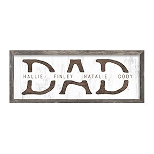 DAD & Children – Personalized Father’s Day Sign (13.5″x32.5″ Framed Canvas – Whitewash Wood)