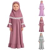 Gebetskleidung für Mädchen Abaya Mädchen Muslim Kleider 2-Teiliges Set Hijab Kleid Kinder Kopftuch Islam Namaz Elbisesi Kız Cocuk Langarm Maxikleid Muslimische Kinder Gebetskleidung für (6-7 Years)