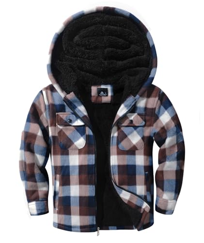 Image of V VALANCH Boys Flannel Jacket Hooded Fleece Lined Zip-up Hoodies Plaid Coat for Kids