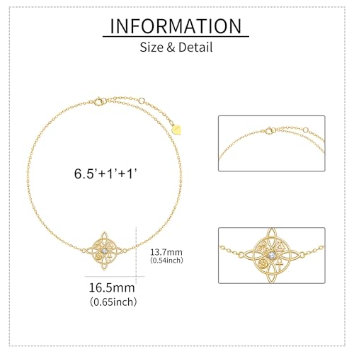 14K Solid Gold Dragonfly/Witches Knot Bracelet Real 14K Yellow Gold Witch Jewelry Gifts for Women3