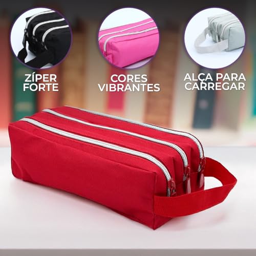 Estojo Escolar Triplo Grande 3 Divisórias Feminino Masculino Faculdade Jovem Curso Volta as aulas (A