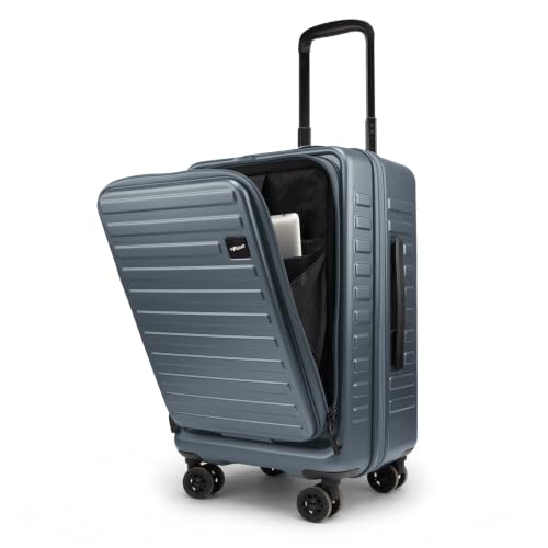 Image of F Gear Windsor Front-Opening Small Trunk-Style Hard Luggage |Hinomoto Wheels, German Makrolon Polycarbonate, Cabin Suitcase for Travel| Laptop sleeve, Expandable & Anti-Theft Zipper (Stone Blue, 56cm)