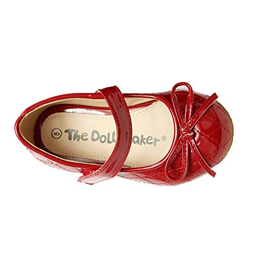 The Doll Maker Girl's Bow Top Glossy Strap Flat - FBA1511117-7 Red4