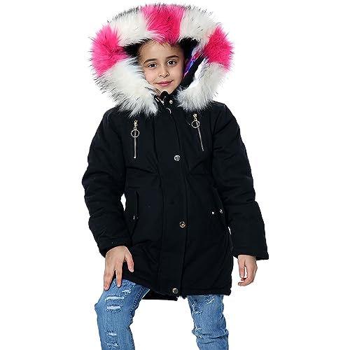 Manteau fille noir avec fausse fourrure colorée idéal pour l'école