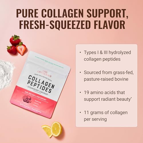 Image of Live Conscious Collagen Peptides Powder - Strawberry Lemonade - Type I & III for Hair, Skin, Nails & Joint Support - Hydrolyzed, Grass-Fed Bovine - Women & Men, 30 Servings - 12.8oz