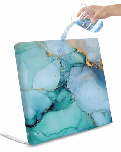 2 Pack Teal Marble Waterproof Cushion Covers with Ties, Outdoor Patio Chaise Lounge Chair Seat Cushion Slip Covers Replacement(Only Cover) Contemporary Ink Painted Abstract Art 20