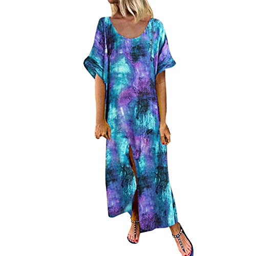 Sunnywill Women Skirt, Sale! Women Fashion O-Neck Short Sleeve Tie Dye Printing Casual Maxi Dress Womens Casual Tunic Dress Skirt Purple