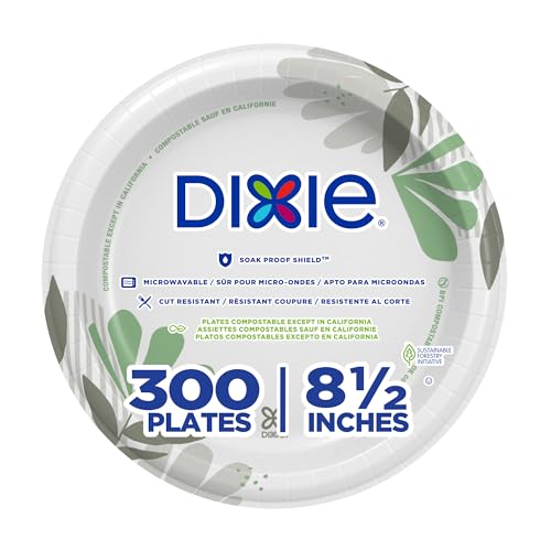 Dixie 8 1/2 Inch Medium-Weight Disposable Paper Plates, Pathways, 300 Count, Bulk Case, 6 Packs/50 Count Per Pack, (Georgia-Pacific #UX9P300)
