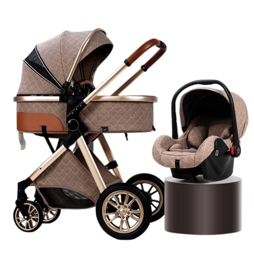 Image of Luxurious Baby Stroller with Infant Carrier, Baby Carriage with Detachable Bassinet for Newborns, 2 Way Facing, Multifunction (A-Brown)