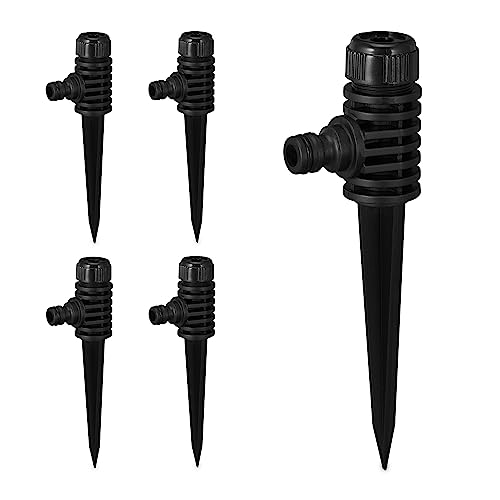 Relaxdays Sprühregner Garten, 5er Set, Klickstecker Anschluss, mit Erdspieß, Flächen bis 30 m², Sprinkler, schwarz