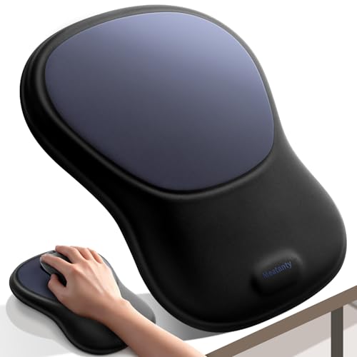 meatanty Mouse Pad with Wrist Rest, Ergonomic Mouse Wrist Support, Desk Mouse Mat Computer Accessories, Soft Memory Foam Palm Hand Pain Relief, Non-Slip Laptop Cushion, Office Home Gaming Black Blue