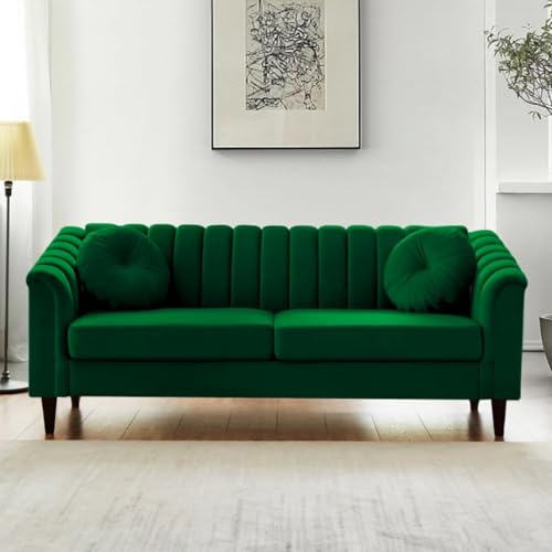 Image of FURNY Dorano 3 Seater Fabric Sofa Set (Green)