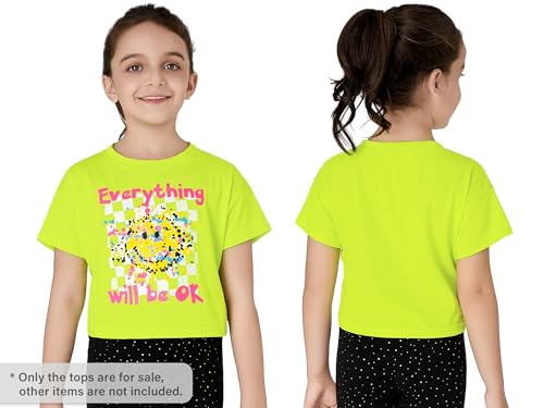 Stylish Graphics Bright Base Color - Cute Crop Top for Little & Big Girls - Summer T-Shirt Clothes Tween Size 6-182