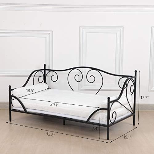 Pet Sofa Bed, Metal Frame Dog Bed Couch with Washable Plush Cushion for Medium Pet Sitting (black)