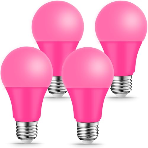 KQHBEN Pink Light Bulbs - [ 4 Pack ]- 9W60W Equivalent E26 Base LED Colored Light Bulb for Festivals Party Christmas Bar Events Home Decor