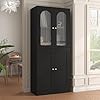 71 Tall Kitchen Pantry Cabinet Kitchen Storage Cabinet with Glass Doors and Adjustable Shelves Wood Food Pantry Cabinet Freestanding Cupboard for Kitchen Dining Room Black