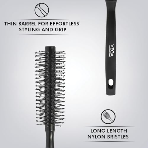 Image of VEGA PROFESSIONAL Pro Volume Round Hair Brush with Heat Resistant Bristles for Blow Drying & Styling | Hair Volumizer Brush | Hair Brush for Women & Men | Black | (VPVHB-18)