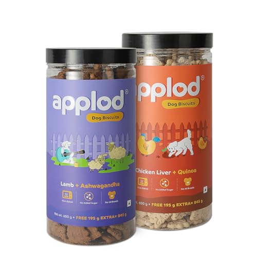 Image of Lamb with Ashwagandha & Chicken Liver with Quinoa Dog Biscuits Combo for Puppies & Adult Dogs, All Breeds | Oven-Baked Crunchy Dog Treats & Biscuits | Pack of 2 Flavours | 845g x 2