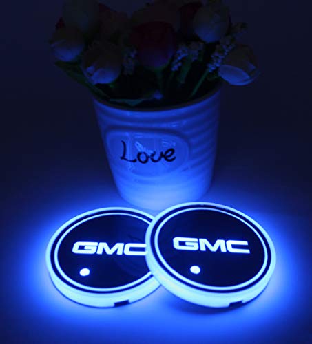 2pcs LED Car Cup Holder Lights For GMC, 7 Colors Changing USB Charging Mat Luminescent Cup Pad , Interior Atmosphere Lamp