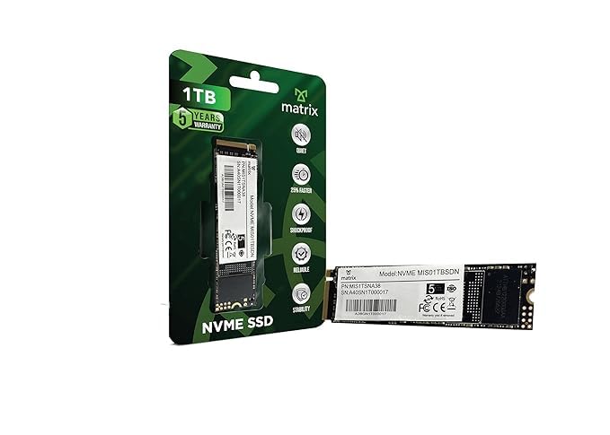 MATRIX 1TB 3D NAND NVMe PCIe 3.0 x 4 Internal SSD – 2500MB/s Read, 2000MB/s Write, 3X Fast Performance Ultra Low Power Consumption
