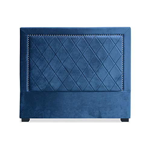 Menzzo Tête de Lit Meghan 140 cm Velours Bleu – Design Capitonné Moderne – Élégante et Confortable – Structure Robuste – Chambre à Coucher