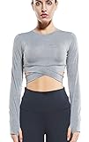 Campeak Women's Yoga Gym Crop Top Compression Workout Athletic Short Sleeve Shirt