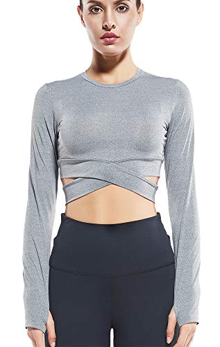 Campeak Women's Yoga Gym Crop Top Compression Workout Athletic Short Sleeve Shirt