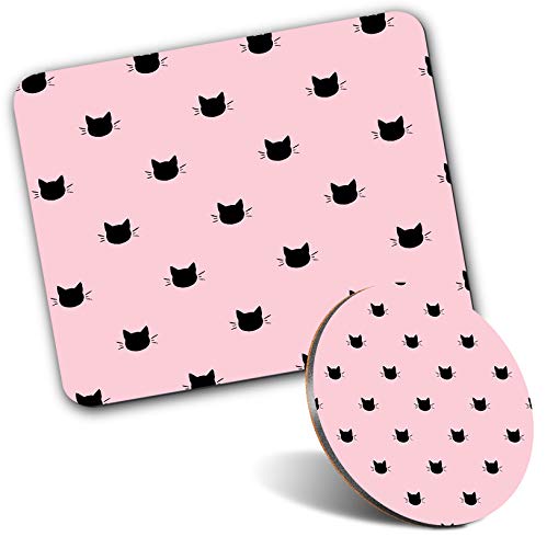 Tapis de souris rectangulaire 20 cm avec dessous de verre chaton rose