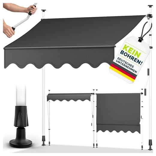 tillvex Klemmmarkise mit Handkurbel Balkon | Balkonmarkise ohne Bohren | Markise UV-beständig & höhenverstellbar | Sonnenschutz Terrasse & Garten wasserdicht (Grau, 200cm)